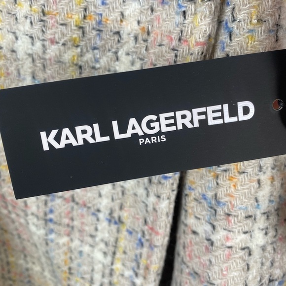 Karl Lagerfeld Tweed Belted Long Coat size Large - Picture 8 of 14
